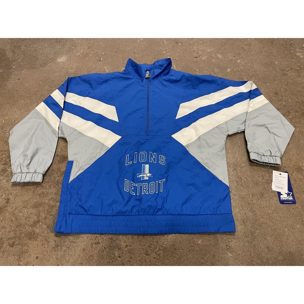 Detroit Lions Jacket Pullover Womens Large Blue Gray NFL Football Starter